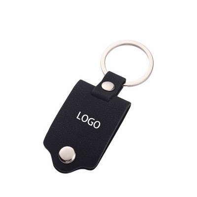 Leather - cased Metal Keychain