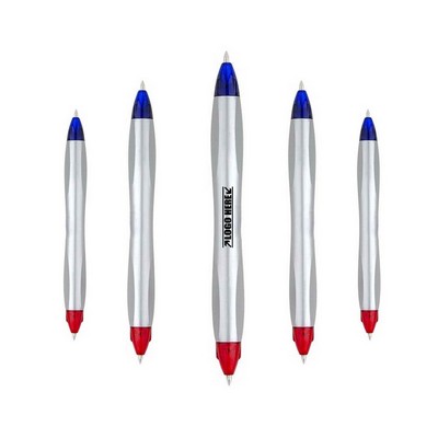 Blue Red Dual Tip Silver Pen