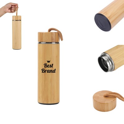 16 Oz Bamboo Stainless Steel Insulated Cup With Handle