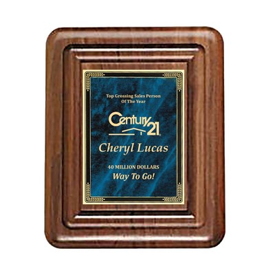 Routed Walnut with Blue Marble Mist Plaque, 7-5/8"x9-5/8"