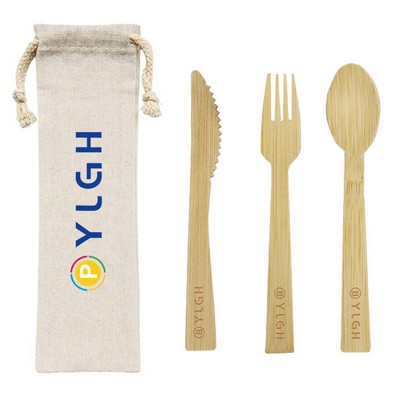 3 In 1 Thin Bamboo Cutlery Set With Pouch
