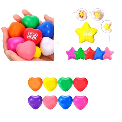 Colorful Pu Foam Heart And Star Shaped Stress Balls