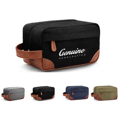 Portable Canvas Toiletry Bag with PU Handle