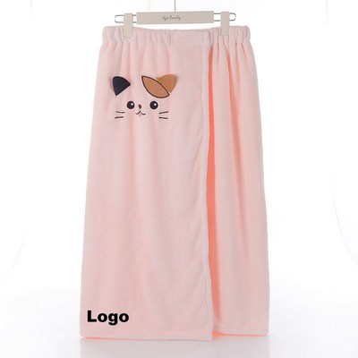 Coral Fleece Cute Cat Wearable Bath Towel
