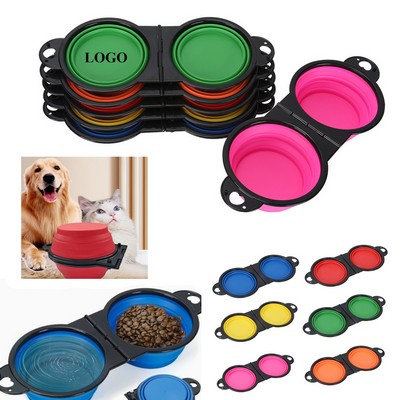 Pet Silicone Collapsible Dog Double Bowls