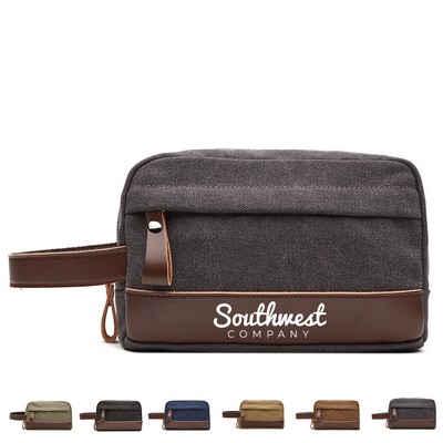 Canvas and Leather Travel Toiletry Bag