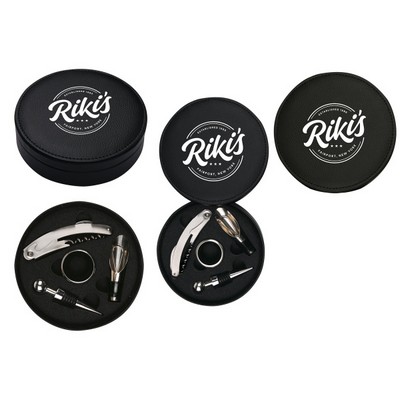 4 PC Leatherette Case Wine Opener Set & Corkscrew