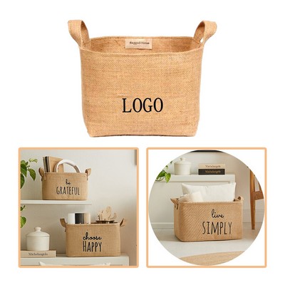 Foldable Burlap Linen Toy Basket
