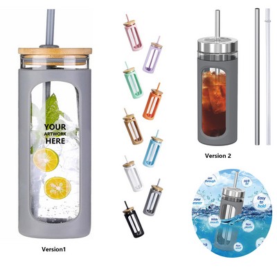 20oz Glass Water Bottle with Straw