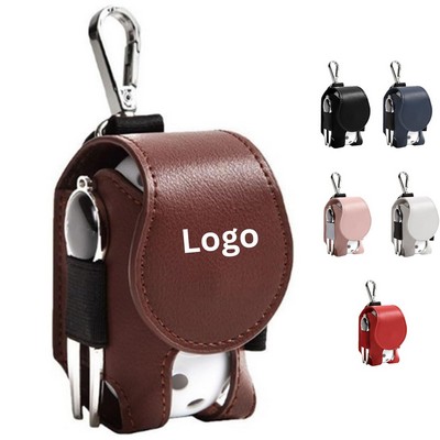 Golf Ball Holder Bag PU Leather - Waist Clip Pouch with Tee Slots, Golfer Gift