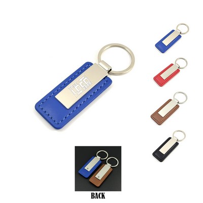 Rectangular Leather Keychain W/ Metal Plate
