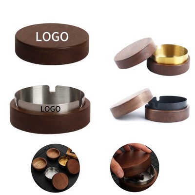 Solid Wood Metal Ashtray With Lid