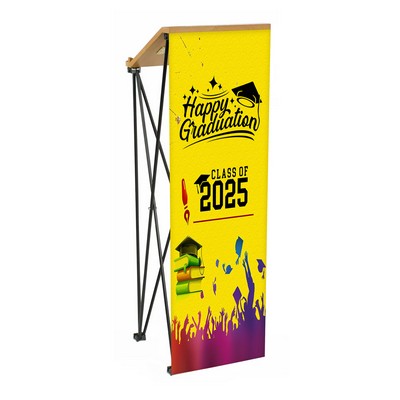 Angled Portable Podium Kit - Shiny Polyester Banner + Hardware