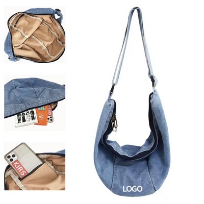 21.6 X 11.4 Inch Denim Large Capacity Chest Shoulder Bag