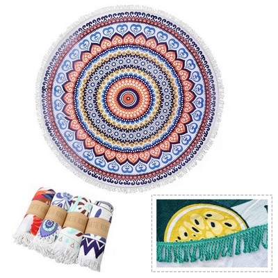 Round Tassel Microfiber Beach Towel