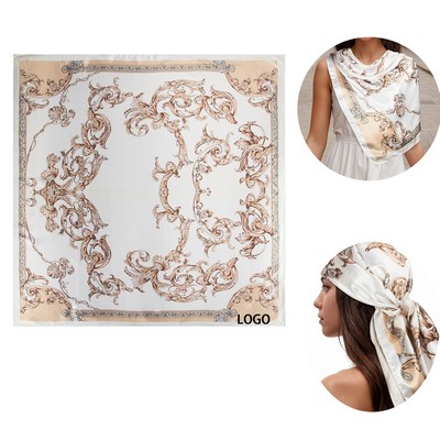 35" Silk Like Square Scarf Women Printed Bandana