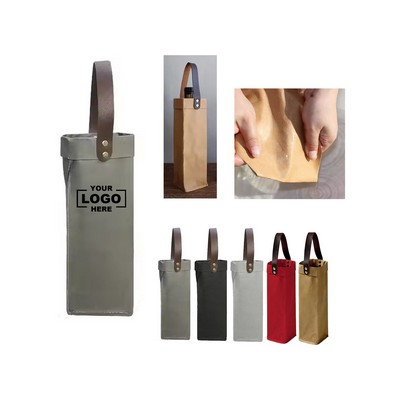 Leather-Handled Kraft Wine Tote - Eco Carrier