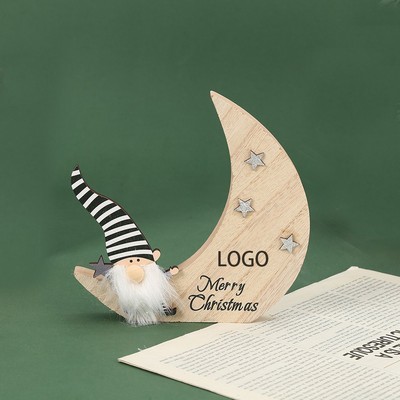 Wooden Christmas Ornament Santa On Moon Decor