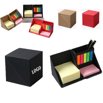 Foldable Cube Sticky Note Set With Pen Holder