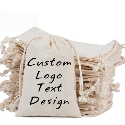 Custom Text Logo Art Premium Organic Muslin Drawstring Bags