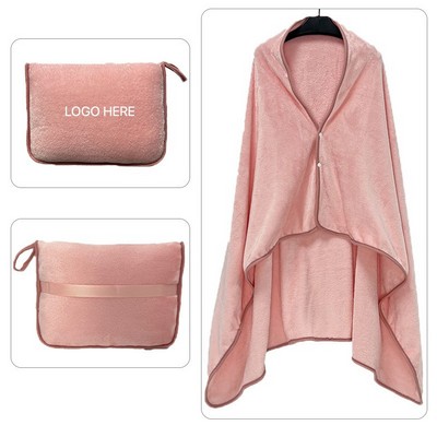 Flannel Shawl Blanket Multi Functional Travel Blanket Pillow Dual Use Nap Blanket Foldable Cloak
