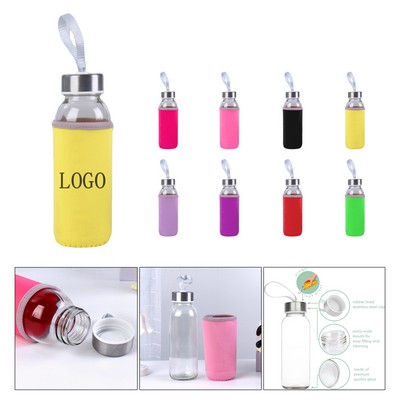 Reusable Glass Water Bottle with Lid 10 oz