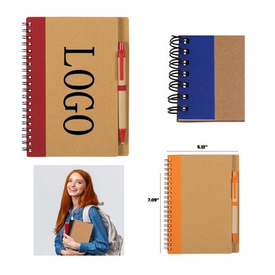 Kraft Spiral Notebook with Pen Holder