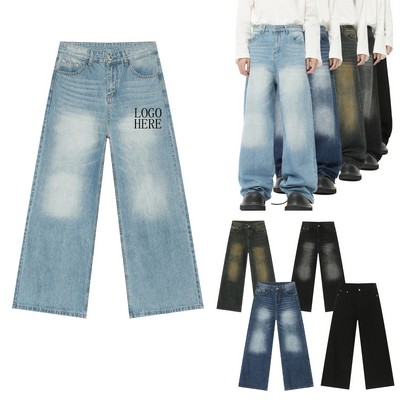Custom Retro Washed Wide-Leg Jeans