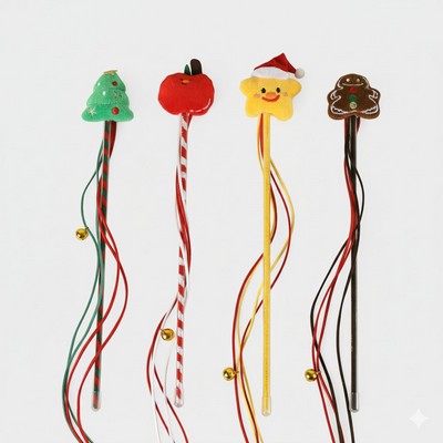 Christmas Plush Cat Teaser Wand Reindeer, Santa, Tree and Snow House Pet Toy