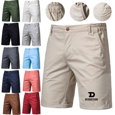 Cotton Casual Shorts Men's Straight Slim Cropped Pants