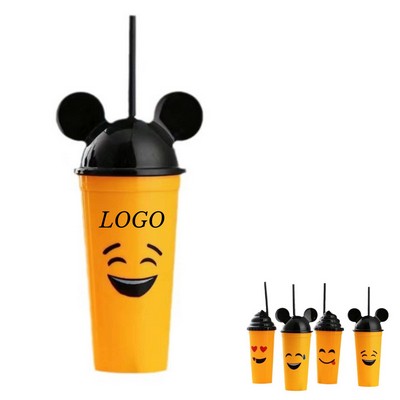 Smiley Face Cup with Lid & Straw