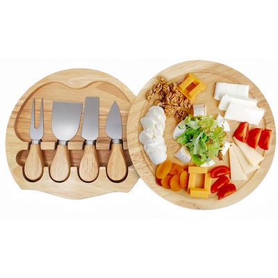 Round Bamboo Cheese Board Knife Set