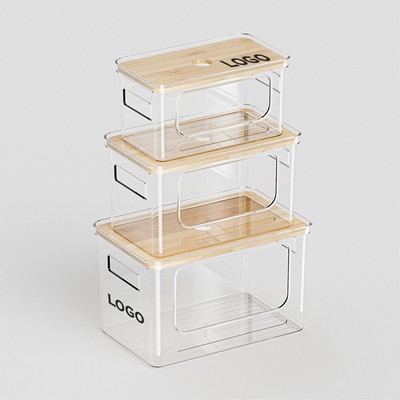 PET Storage Box Set of 3 W/ Bamboo Lid