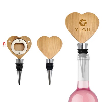 Heart Bamboo Opener With Wine Stopper