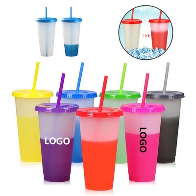 24 oz. Large Capacity Color Changing Stadium Cups W/ Straw