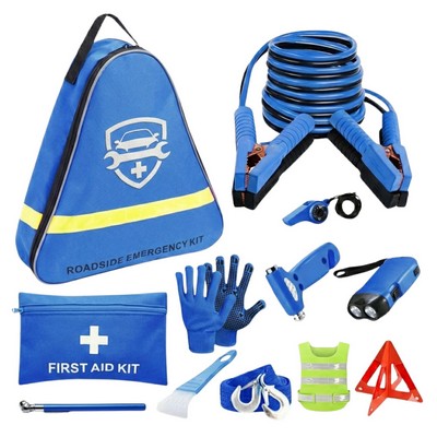 Roadside Emergency Triangle Kit with Jumper Cables & Winter Tools