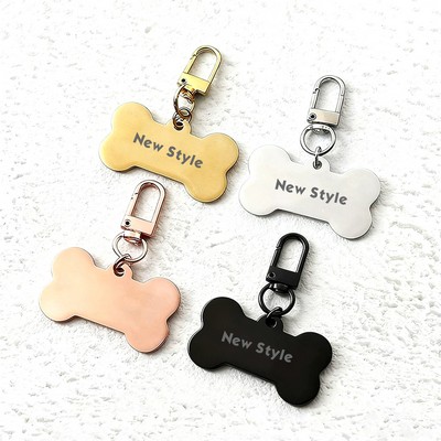 Metal Bone Shaped Pet Dog Tag Keychain