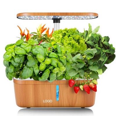 Smart Indoor Hydroponic Growing System Automated Herb Garden with Wood Grain Finish LED Grow