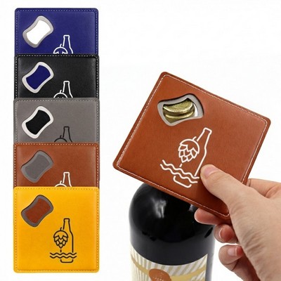Square PU Leather Coaster with Built-in Bottle Opener