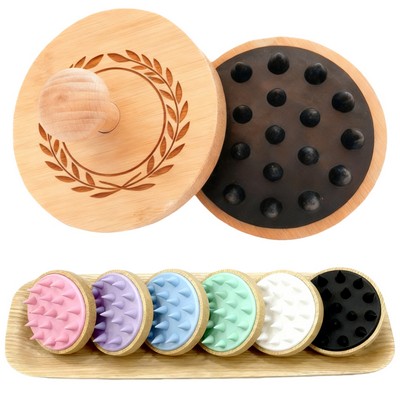 Bamboo Scalp Massager Shampoo Brush W/ Soft Silicone Bristles