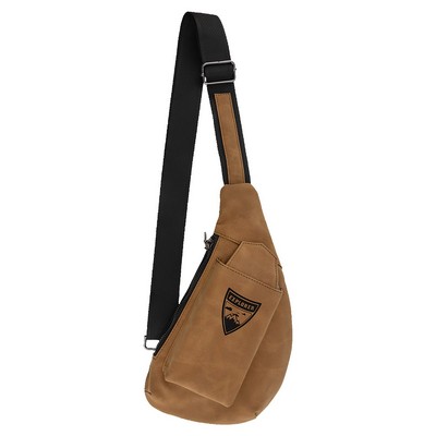 Medium Brown Crescent Leatherette Crossbody Bag