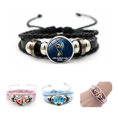 Pu Leather World Emblem Bracelet Snap Button Fan Souvenir Wristband