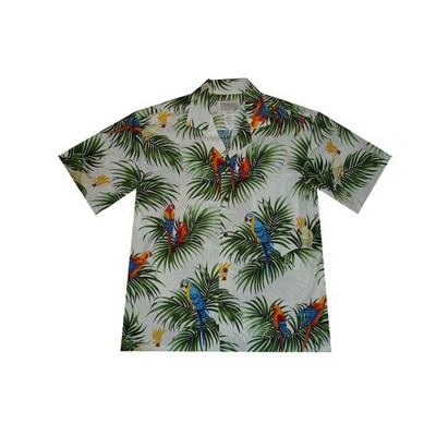 White Hawaiian Cotton Poplin Shirt w/ Button Front & Short Sleeves