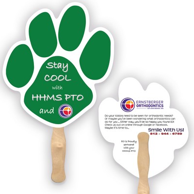 Paw Shape Full Color Two Sided Single Paper Hand Fan