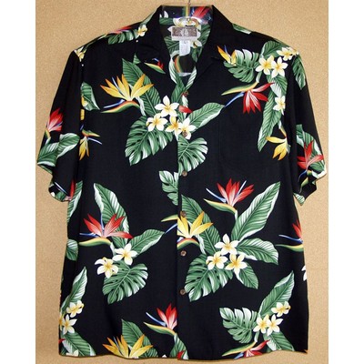 Hawaiian Tropical Print 100% Rayon Silky Feel Bahama Black Shirt - DEEP INVENTORY
