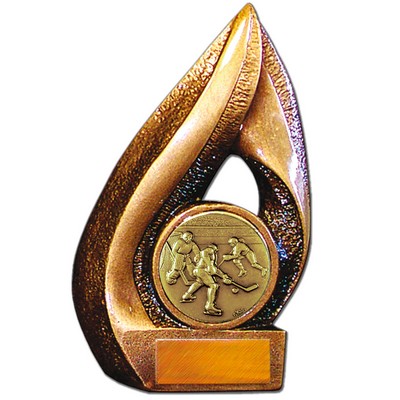 Stock Flame 7" Trophy with 2" Hockey Coin, Engraving Plate