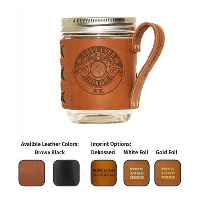 Full-Grain Leather Wide Mouth Mason Jar Holder w/Handle- sleeve only