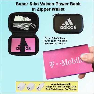 3000mAh Super Slim Vulcan Power Bank w/Zipper Wallet Gift Set - Pink No Extra Tariff