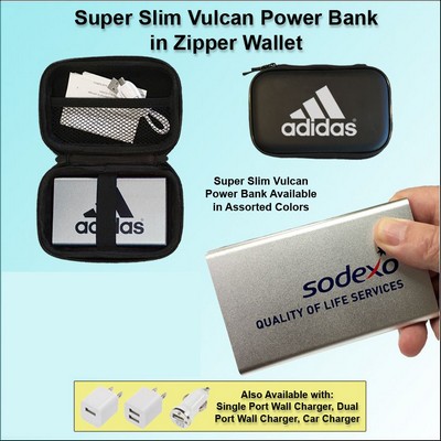 3000mAh Super Slim Vulcan Power Bank w/Zipper Wallet Gift Set - Silver No Extra Tariff
