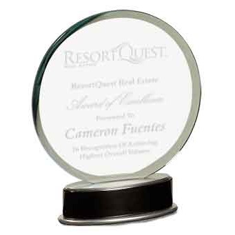9" Jade Round Metro Glass Award with Black and Silver Base